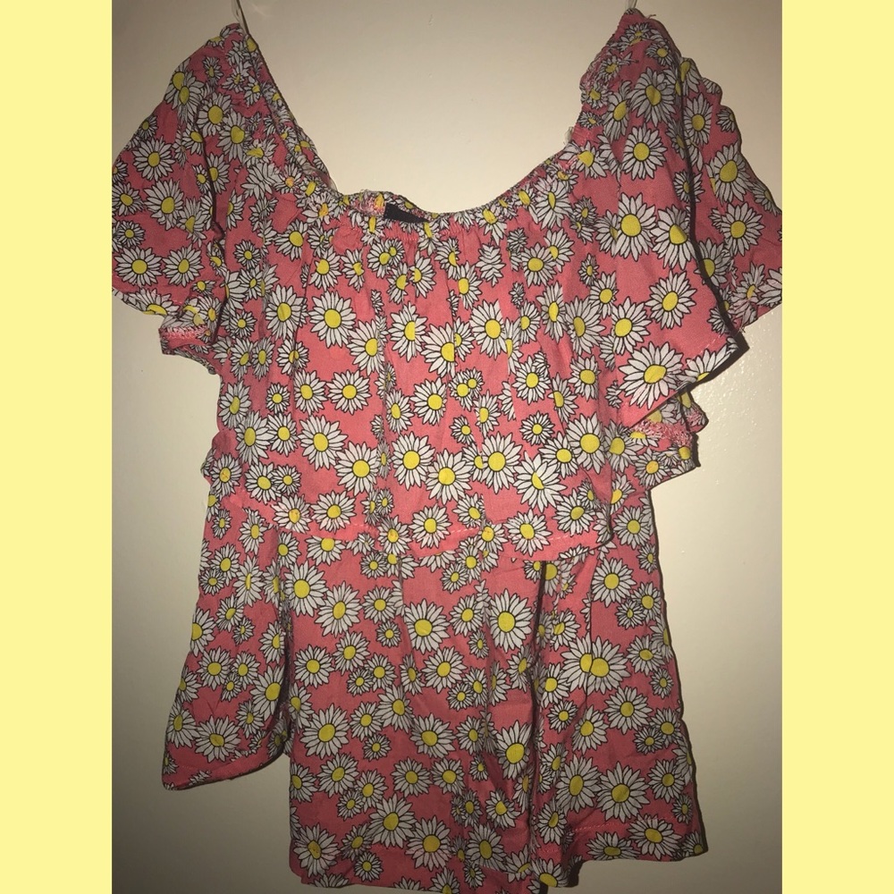 White Daisies Print Coral Shirt